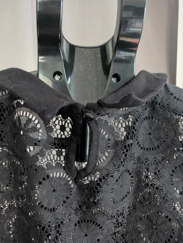 Atmosphere Black Geometric Floral Lace Collar Crop Top Shirt Size 16