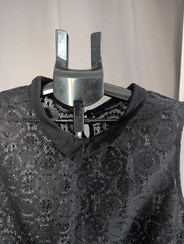 Atmosphere Black Geometric Floral Lace Collar Crop Top Shirt Size 16