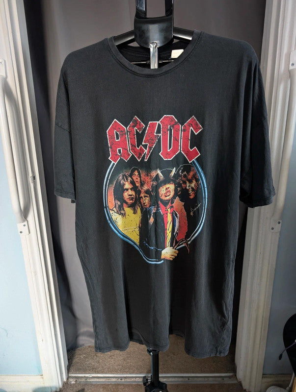 Primark Acdc Band Tee Charcoal Grey Graphic Cotton T-Shirt Size M