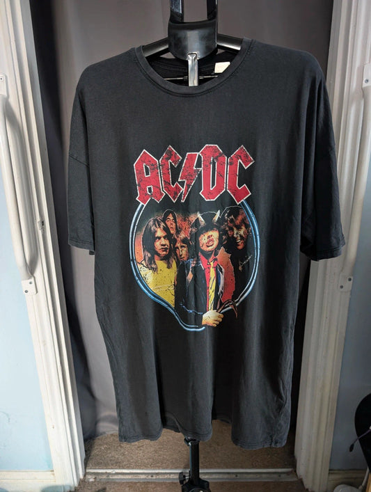 Primark Acdc Band Tee Charcoal Grey Graphic Cotton T-Shirt Size M