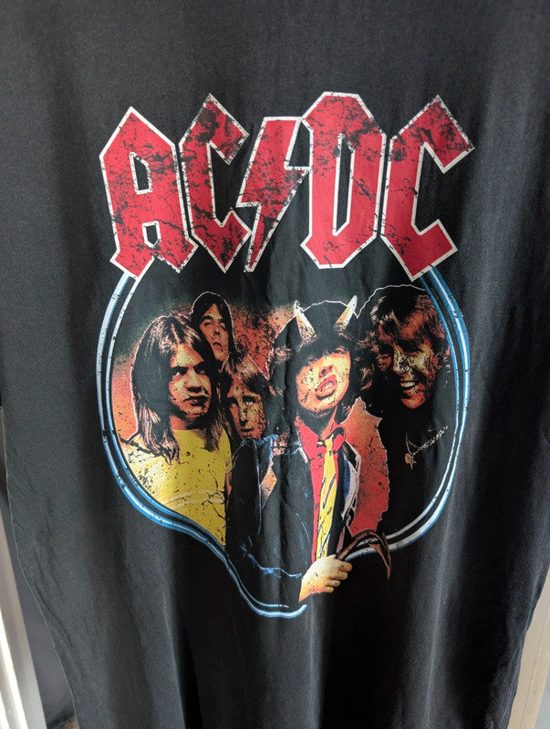Primark Acdc Band Tee Charcoal Grey Graphic Cotton T-Shirt Size M