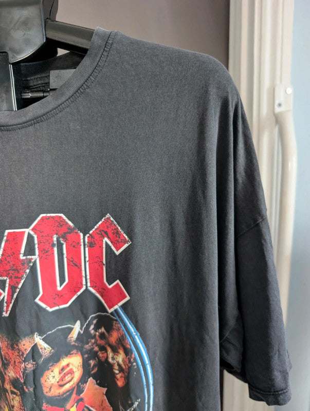Primark Acdc Band Tee Charcoal Grey Graphic Cotton T-Shirt Size M
