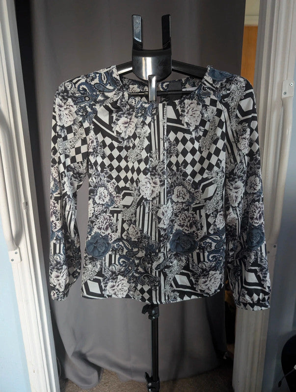 One Two Mixed Geometric Floral Print Long Sleeve Blouse Size 34 UK 6
