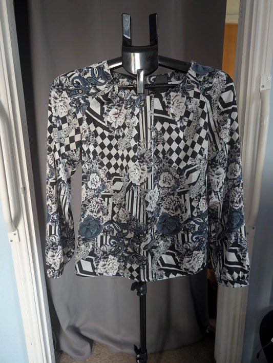 One Two Mixed Geometric Floral Print Long Sleeve Blouse Size 34 UK 6