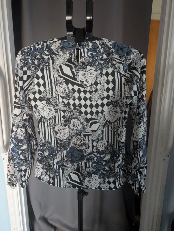 One Two Mixed Geometric Floral Print Long Sleeve Blouse Size 34 UK 6