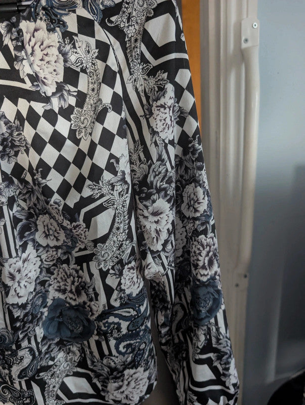 One Two Mixed Geometric Floral Print Long Sleeve Blouse Size 34 UK 6