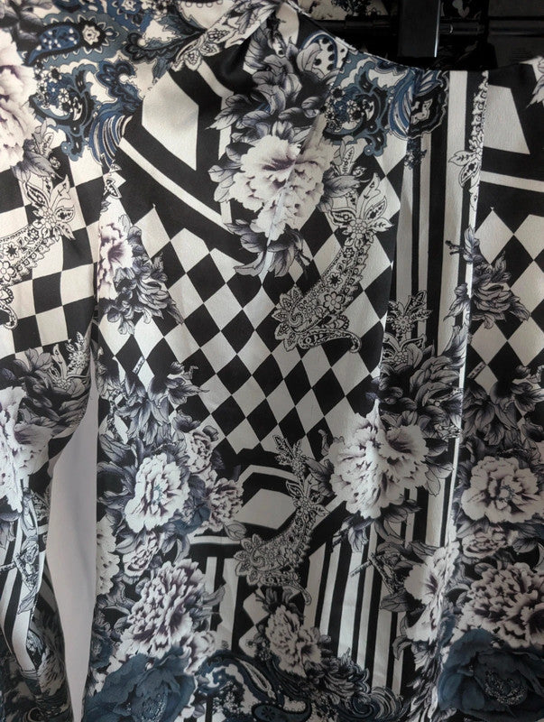 One Two Mixed Geometric Floral Print Long Sleeve Blouse Size 34 UK 6