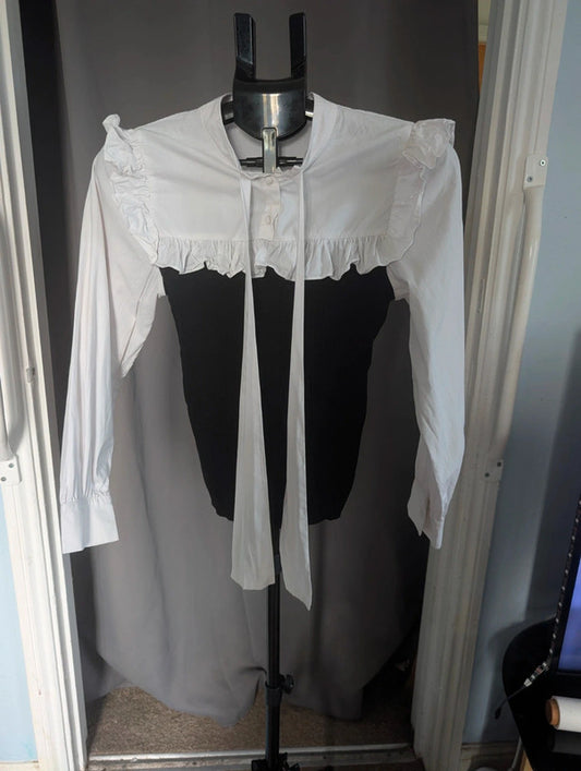 Savida Black Monochrome Ruffle Tie Neck Mock Layer Blouse Size S