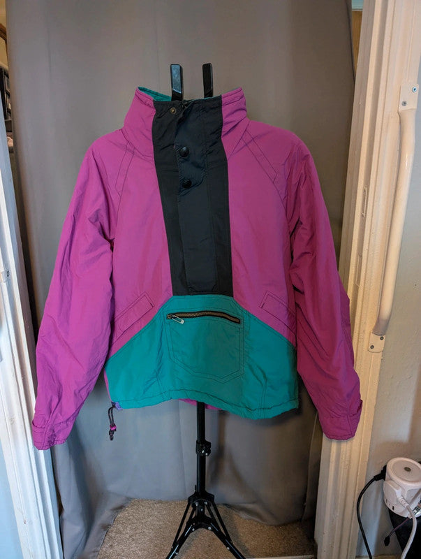 Tenson Vintage Ski Jacket Pink Teal Colour Block Coat Size Large