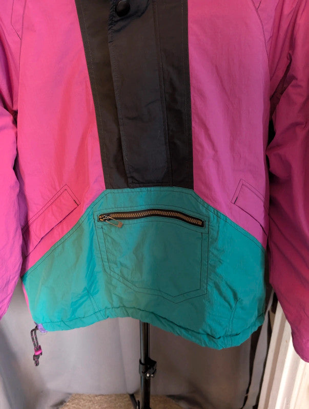 Tenson Vintage Ski Jacket Pink Teal Colour Block Coat Size Large