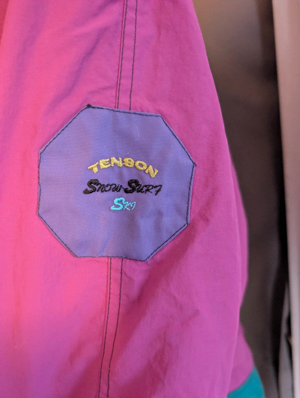 Tenson Vintage Ski Jacket Pink Teal Colour Block Coat Size Large