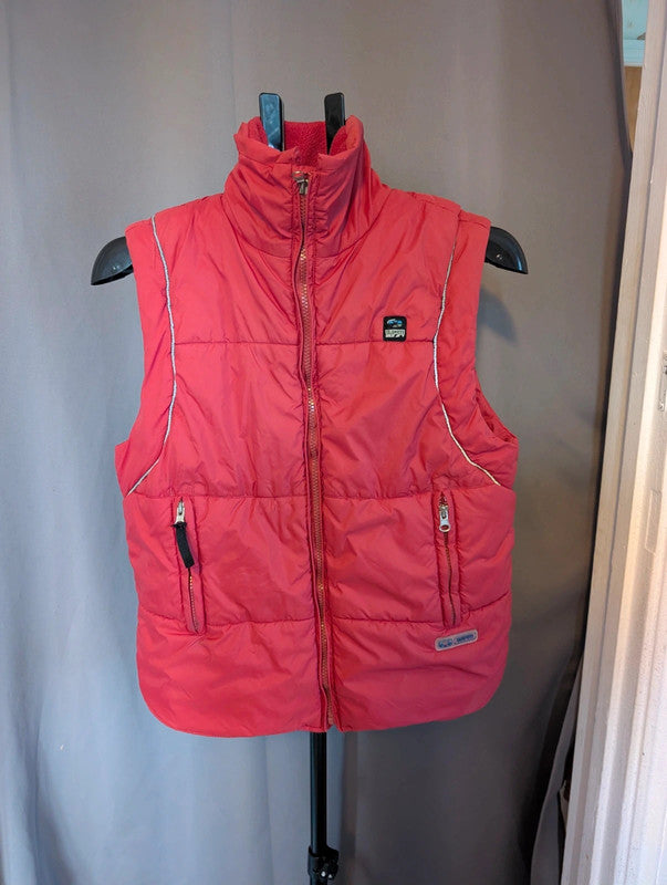 Wpm Red Puffer Gilet Hooded Bodywarmer Ski Vest Size XL