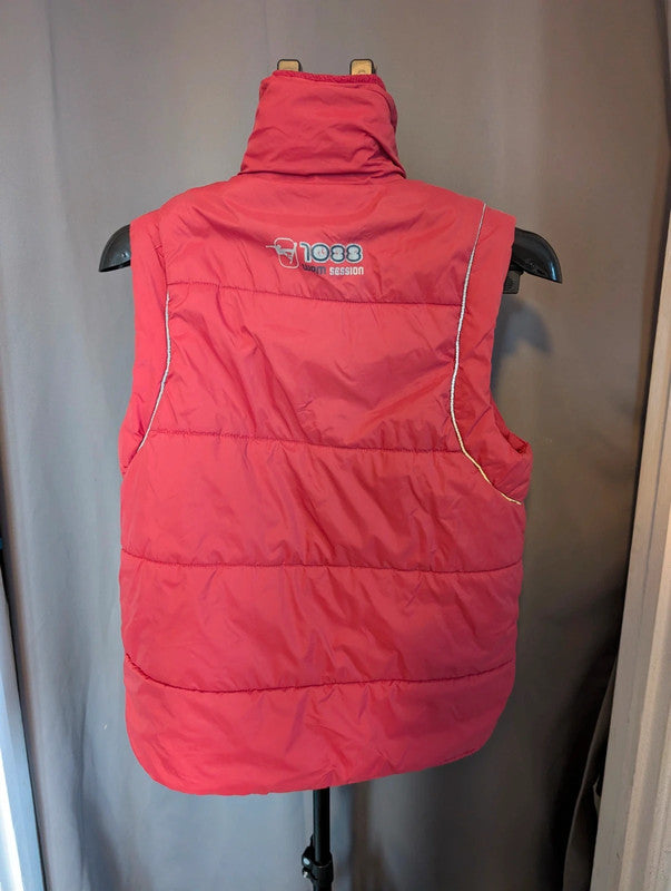 Wpm Red Puffer Gilet Hooded Bodywarmer Ski Vest Size XL
