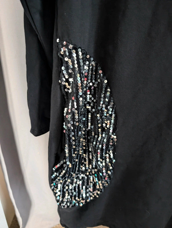 Made In Italy Black Sequin T-Shirt Dress Oversized Top One Size