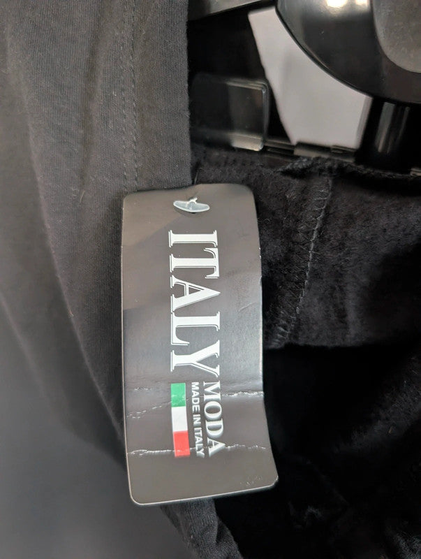 Italy Moda Black Oversized Hoodie Dress Faux Leather Trim One Size