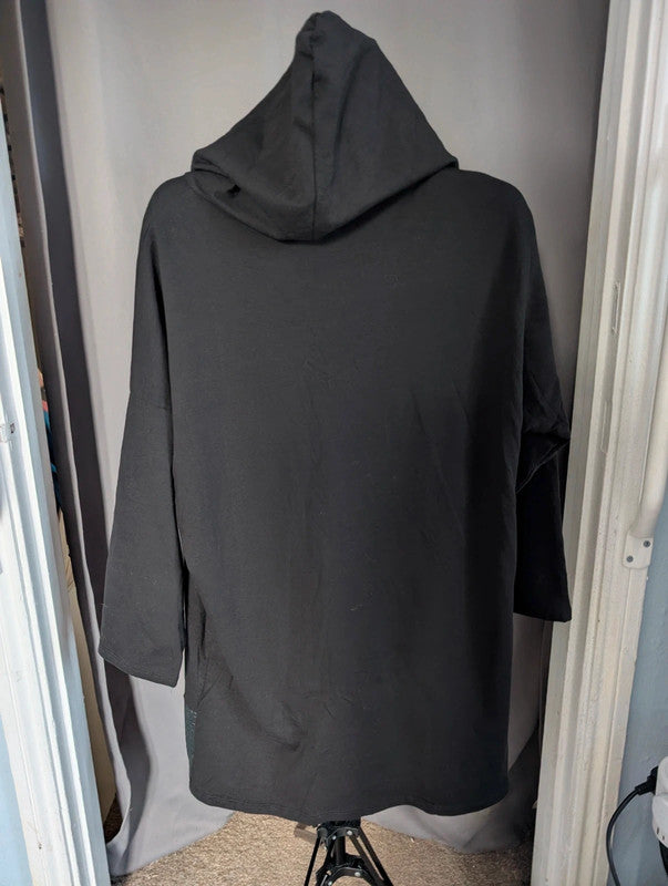 Italy Moda Black Oversized Hoodie Dress Faux Leather Trim One Size