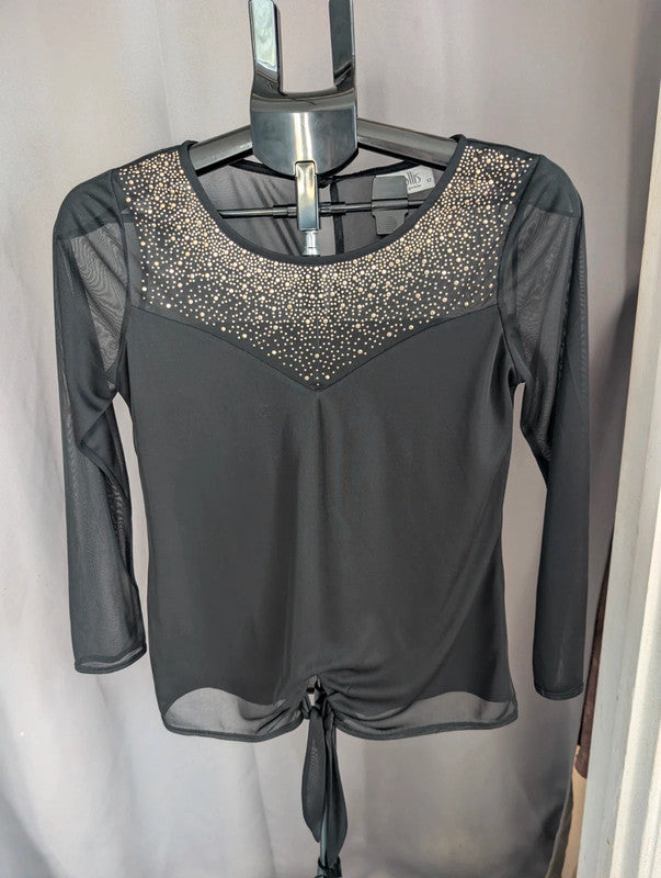 Wallis Black Embellished Mesh Top Size 12 Goth Whimsigoth Going Out