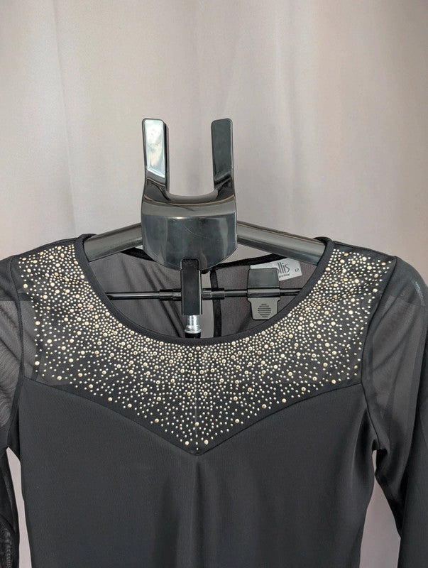 Wallis Black Embellished Mesh Top Size 12 Goth Whimsigoth Going Out