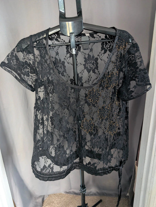 Next Black Lace Beaded Top Size 18 Whimsigoth Gothic Sheer Blouse