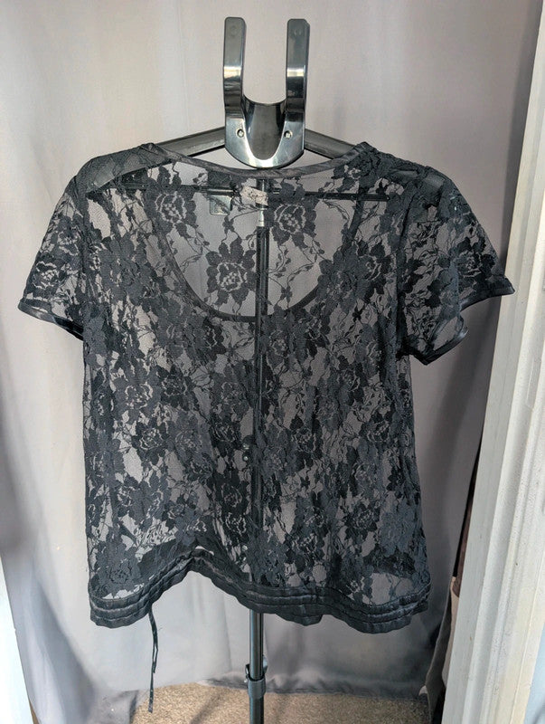 Next Black Lace Beaded Top Size 18 Whimsigoth Gothic Sheer Blouse