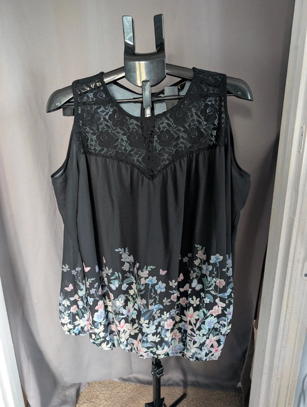 Lipsy Black Floral Cold Shoulder Lace Top Size 18 Whimsigoth Blouse