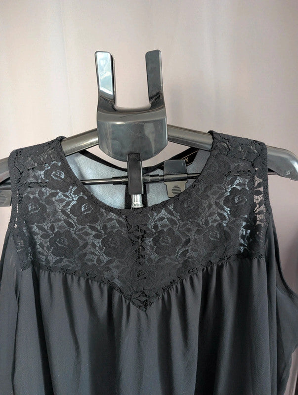 Lipsy Black Floral Cold Shoulder Lace Top Size 18 Whimsigoth Blouse