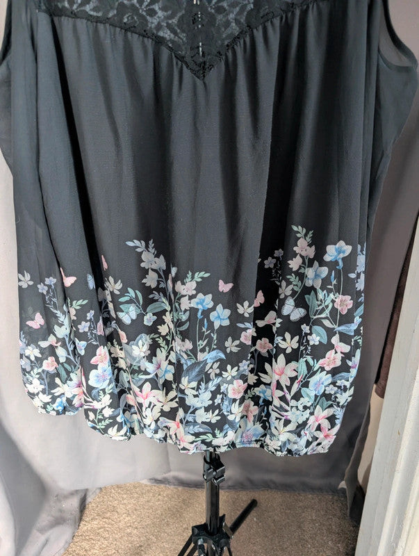 Lipsy Black Floral Cold Shoulder Lace Top Size 18 Whimsigoth Blouse
