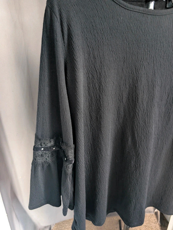 Matalan Black Textured Bell Sleeve Top Size 20 Whimsigoth Gothic Blouse