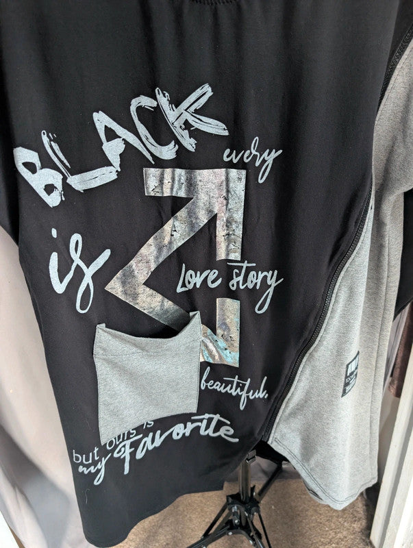 New Collection Black Grey Asymmetric Graphic Tunic Dress Oversized Grunge
