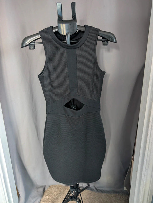 River Island Black Cut Out Dress UK 10 Whimsigoth Ribbed Bodycon Mini