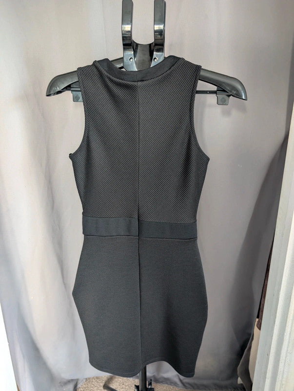 River Island Black Cut Out Dress UK 10 Whimsigoth Ribbed Bodycon Mini