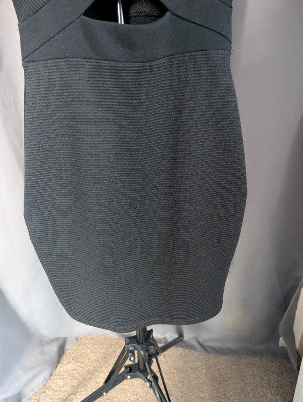 River Island Black Cut Out Dress UK 10 Whimsigoth Ribbed Bodycon Mini