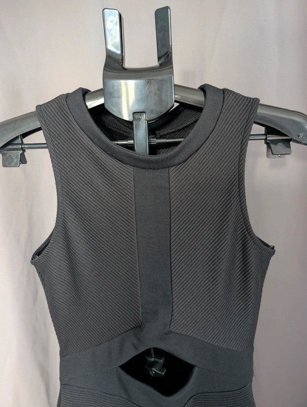 River Island Black Cut Out Dress UK 10 Whimsigoth Ribbed Bodycon Mini