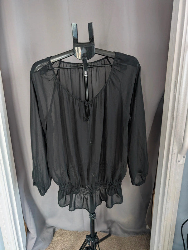 Next Black Sheer Chiffon Blouse UK 18 Whimsigoth Smocked Peplum Top