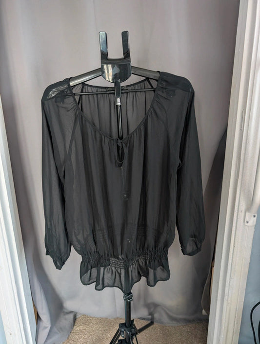 Next Black Sheer Chiffon Blouse UK 18 Whimsigoth Smocked Peplum Top