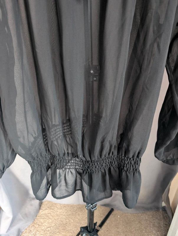 Next Black Sheer Chiffon Blouse UK 18 Whimsigoth Smocked Peplum Top
