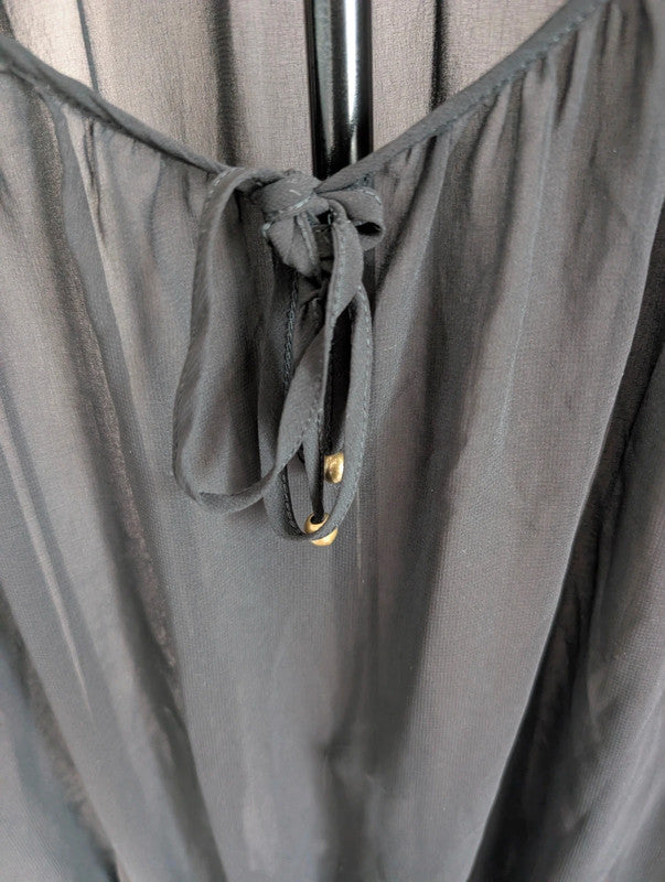 Next Black Sheer Chiffon Blouse UK 18 Whimsigoth Smocked Peplum Top