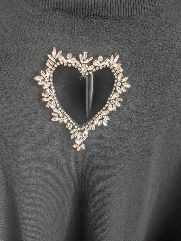 Moëwy Black Heart Cut Out Jumper One Size Whimsigoth Diamante Poncho Sweater