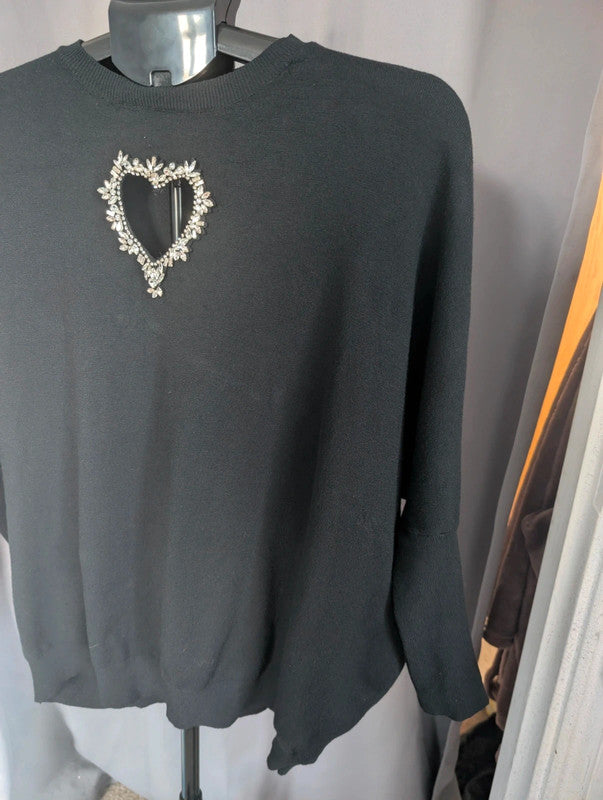Moëwy Black Heart Cut Out Jumper One Size Whimsigoth Diamante Poncho Sweater