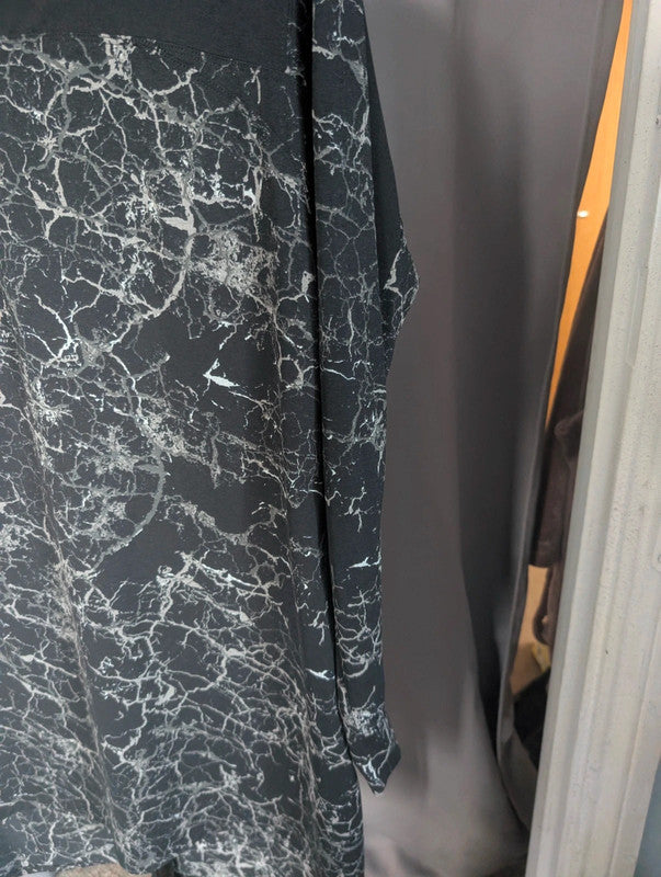 Next Black Marble Print Tunic Dress UK 20 Grunge Mesh Panel Mini