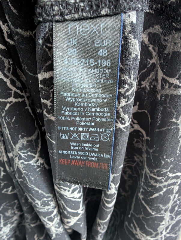 Next Black Marble Print Tunic Dress UK 20 Grunge Mesh Panel Mini