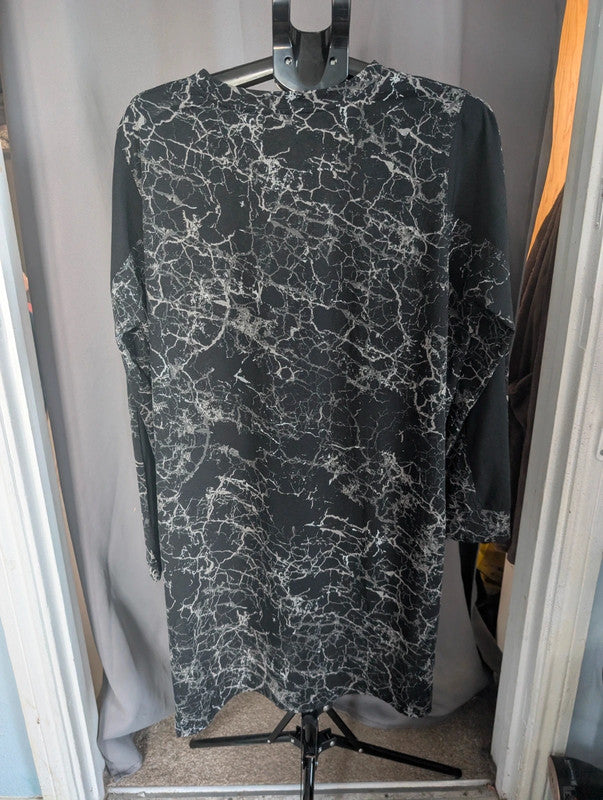 Next Black Marble Print Tunic Dress UK 20 Grunge Mesh Panel Mini