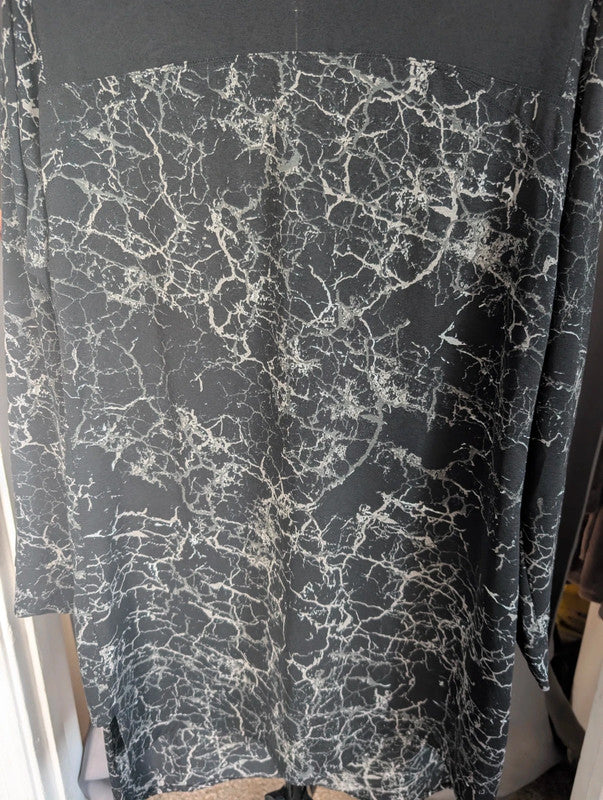 Next Black Marble Print Tunic Dress UK 20 Grunge Mesh Panel Mini