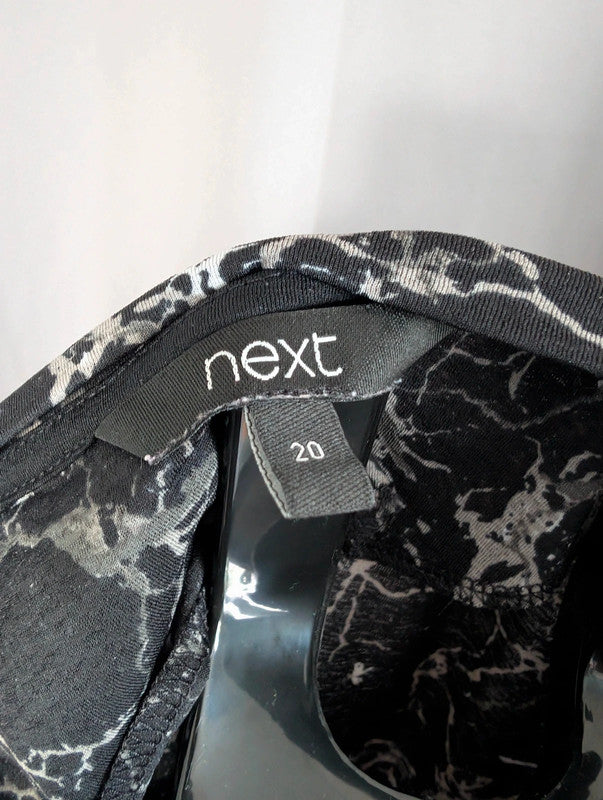 Next Black Marble Print Tunic Dress UK 20 Grunge Mesh Panel Mini