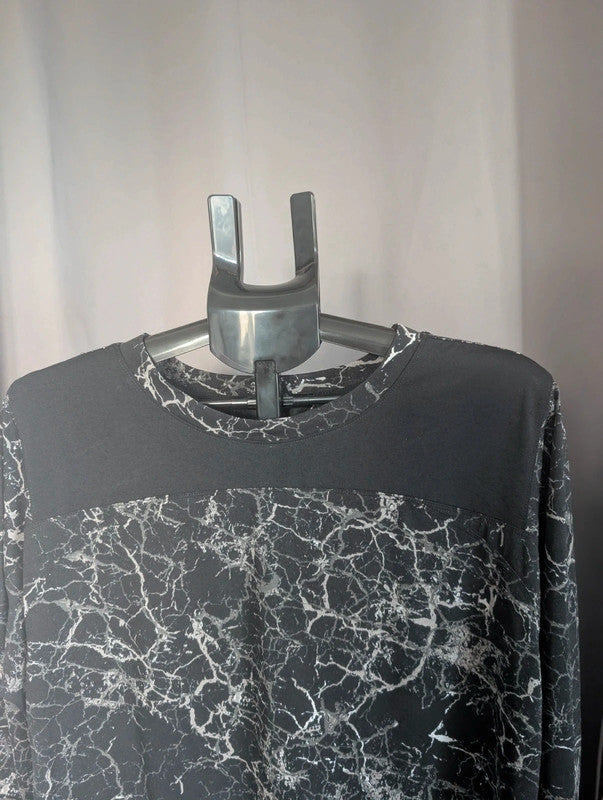 Next Black Marble Print Tunic Dress UK 20 Grunge Mesh Panel Mini