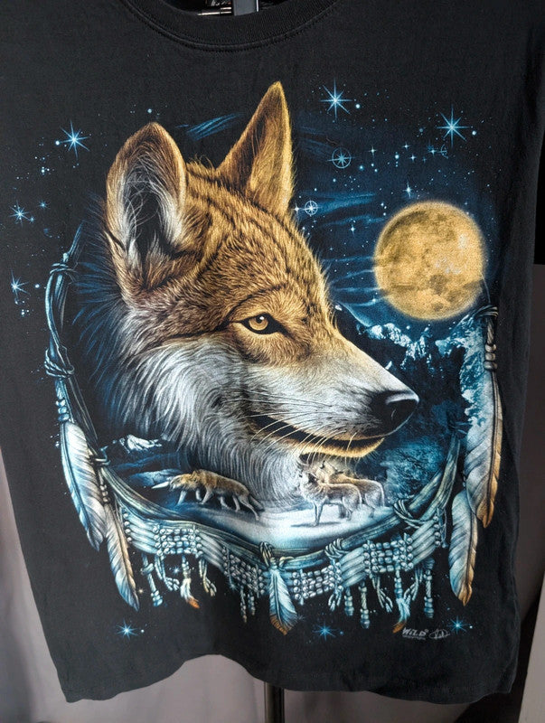 Wild Wolf Dreamcatcher Graphic T Shirt Size M