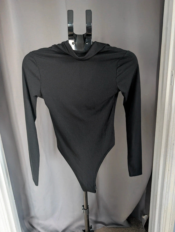 Select Black Ribbed Long Sleeve Collared Bodysuit Size S