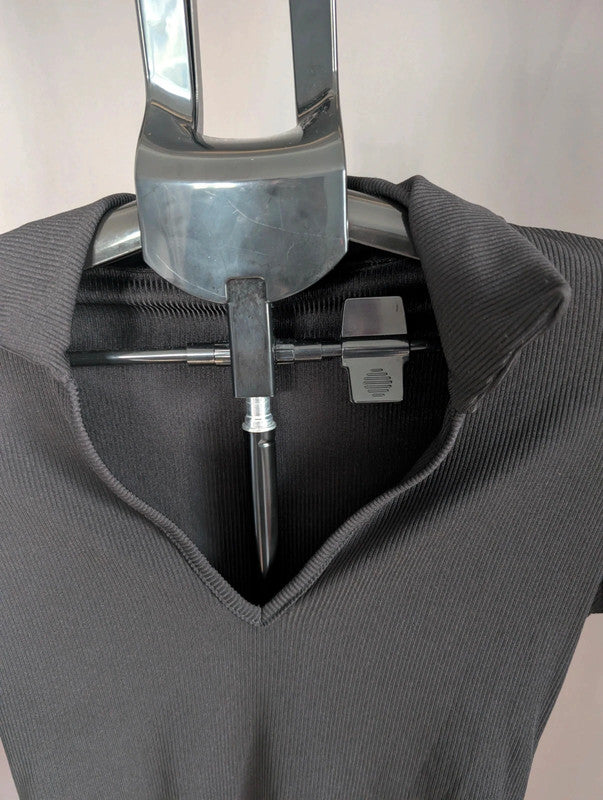 Select Black Ribbed Long Sleeve Collared Bodysuit Size S