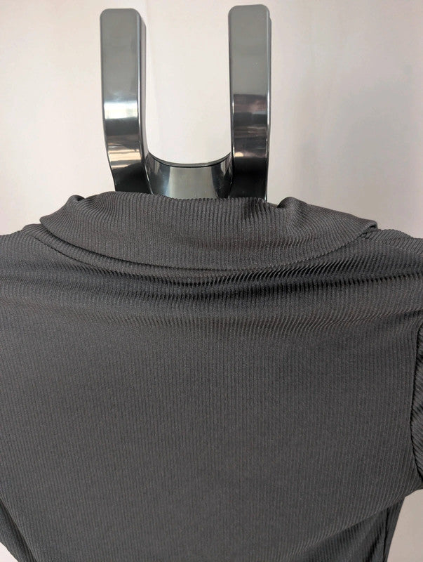 Select Black Ribbed Long Sleeve Collared Bodysuit Size S