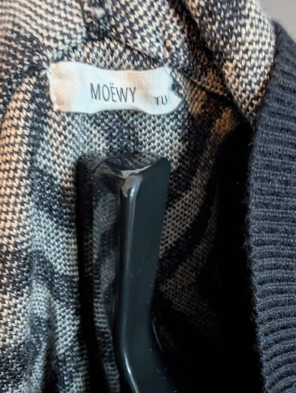 Moewy Black Cream Geometric Knit Hooded Jumper Dress One Size